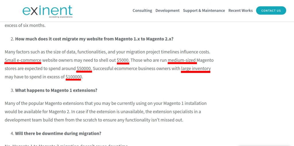 Magento Migration Cost Exinenet