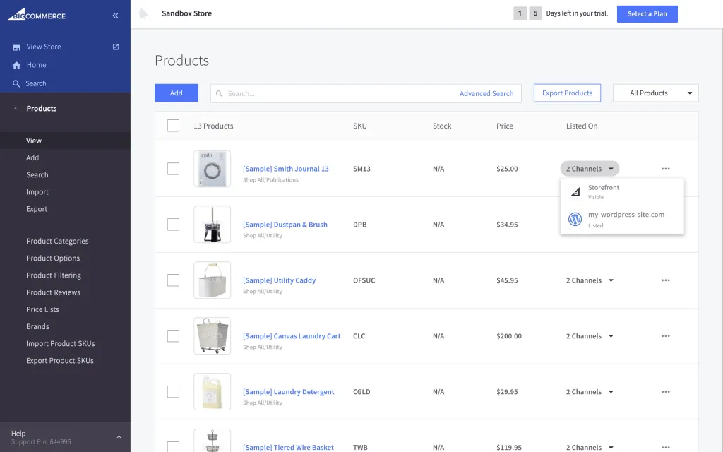 BigCommerce dashboard