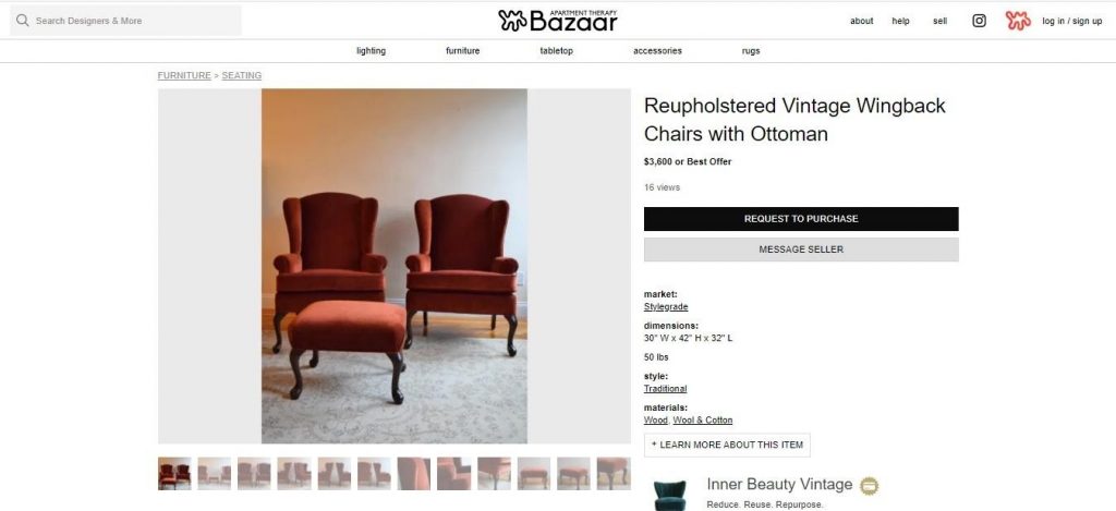 Reupholstered Vintage Wingback Chairs listing on KRRB