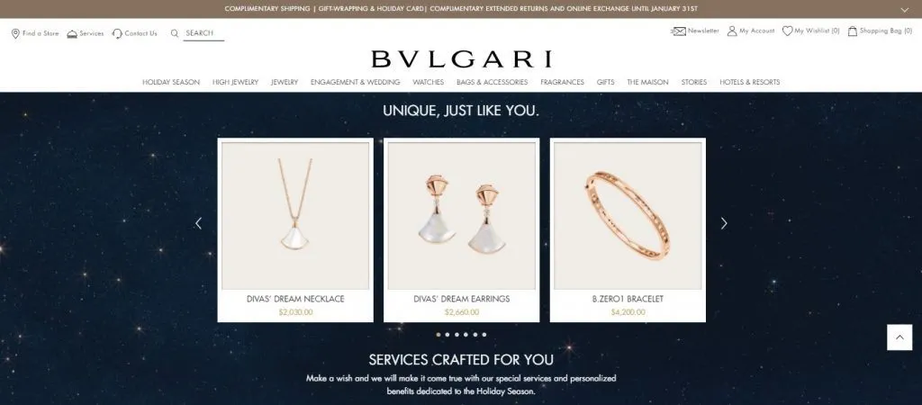 Bulgari website layout 