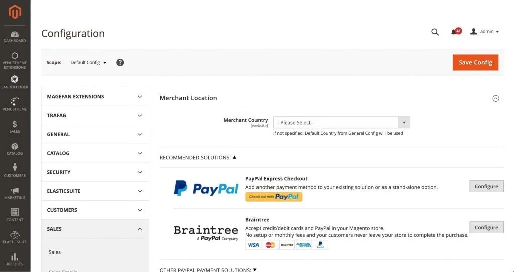 Magento payment configuration panel