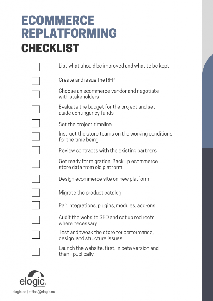 Ecommerce replatforming checklist.