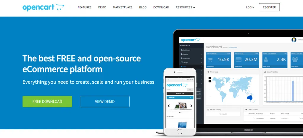 Opencart homepage screenshot.