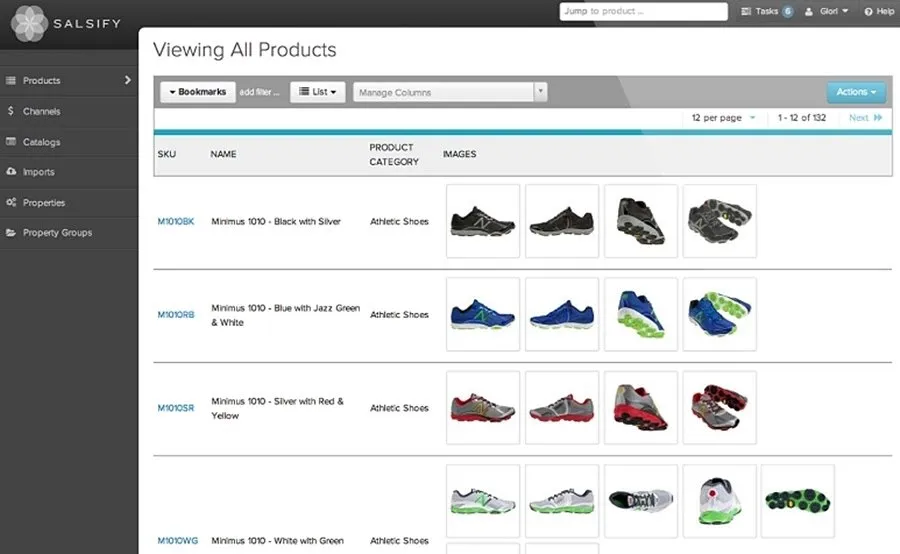PIM software interface distributing low sneakers product details across various sales channels.