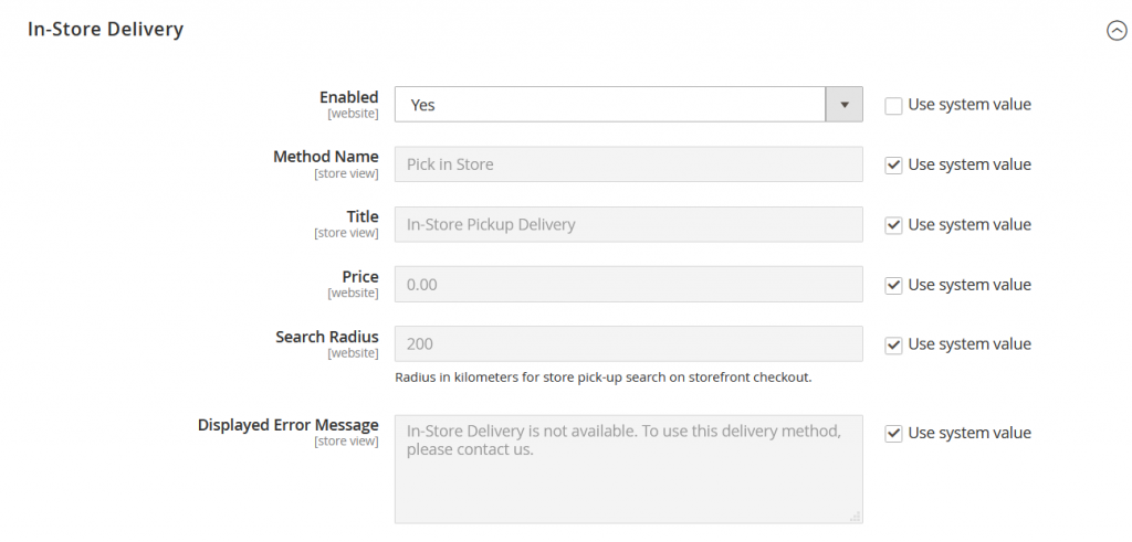 In-store delivery menu in Magento 2