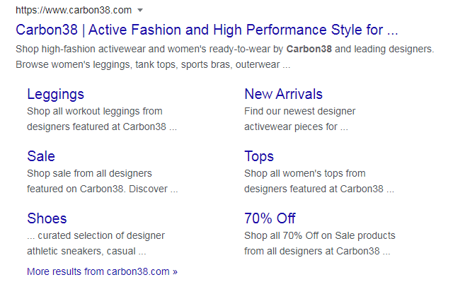 Carbon38 rich snippet in Google.