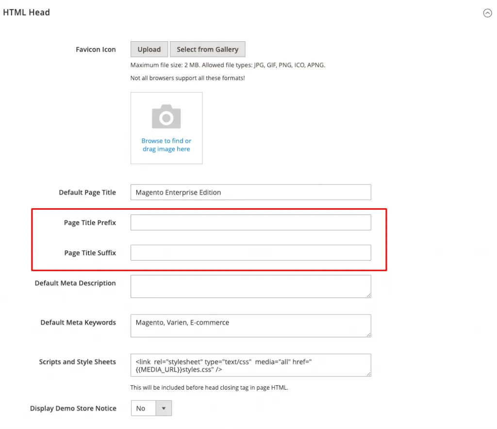 Page title prefix and suffix configuration in Magento 2