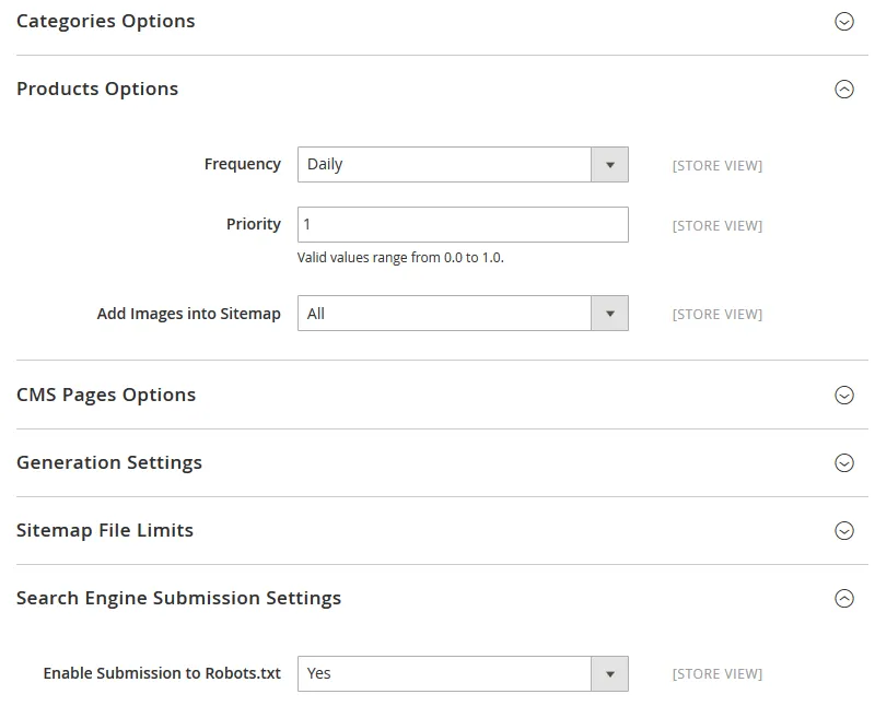 XML Sitemap configuration in Magento 2