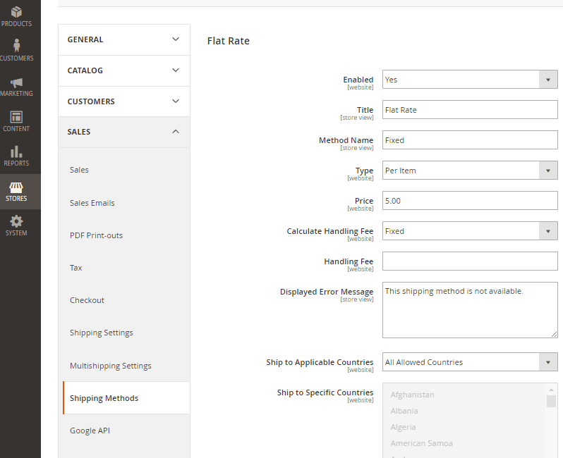 Flat rate configuration in Magento 2. 