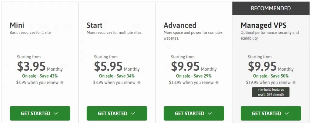 ScalaHosting pricing.