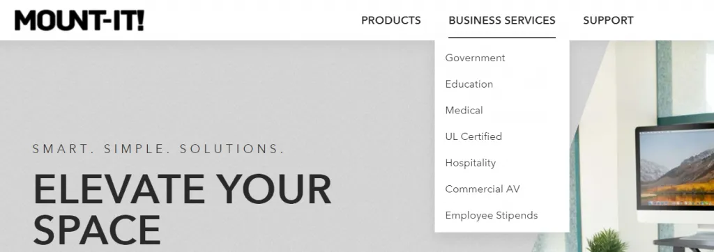 An example of a drop-down menu on the website of Mount-It!