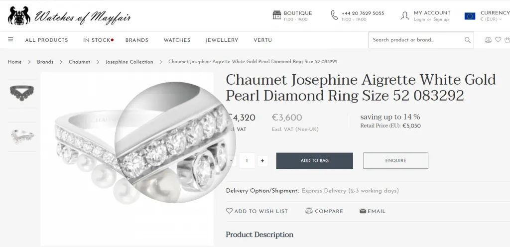 A Magic Zoom Plus feature on Watches of Mayfair website
