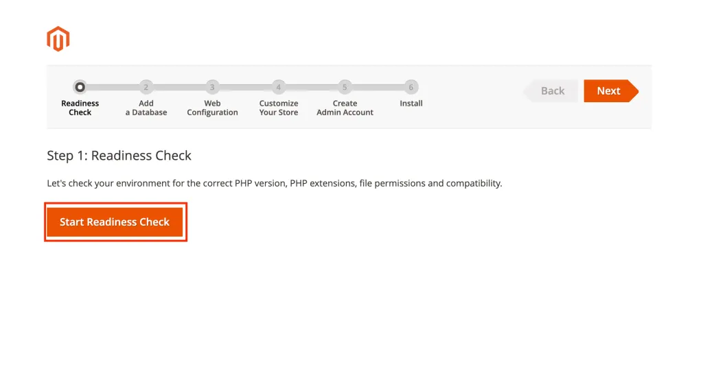 Readiness check on Magento
