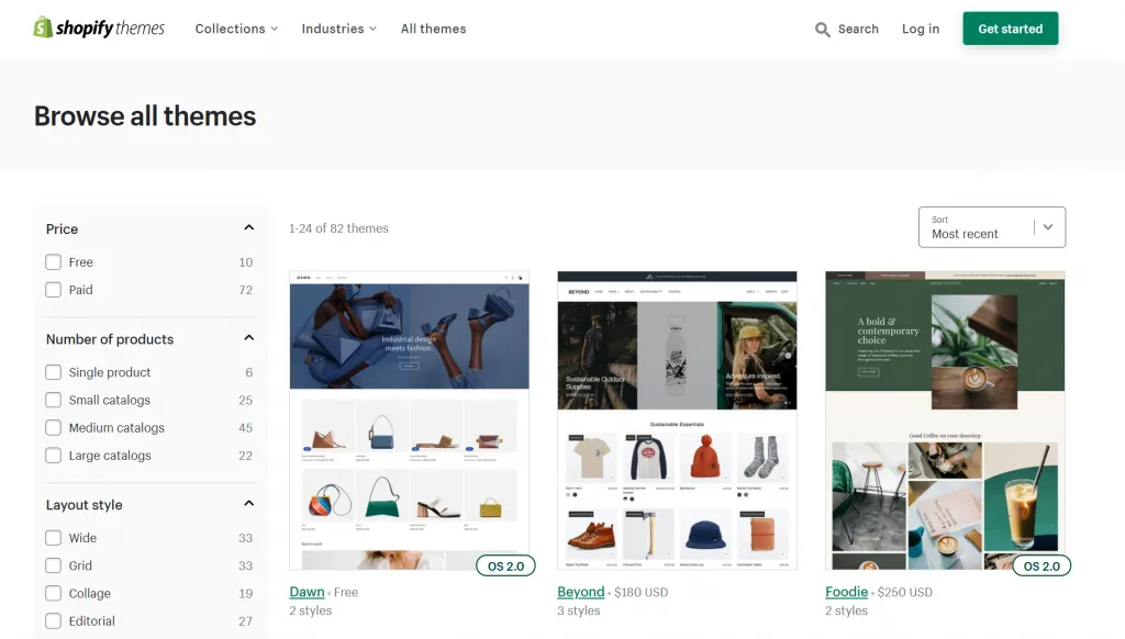 Shopify theme selection