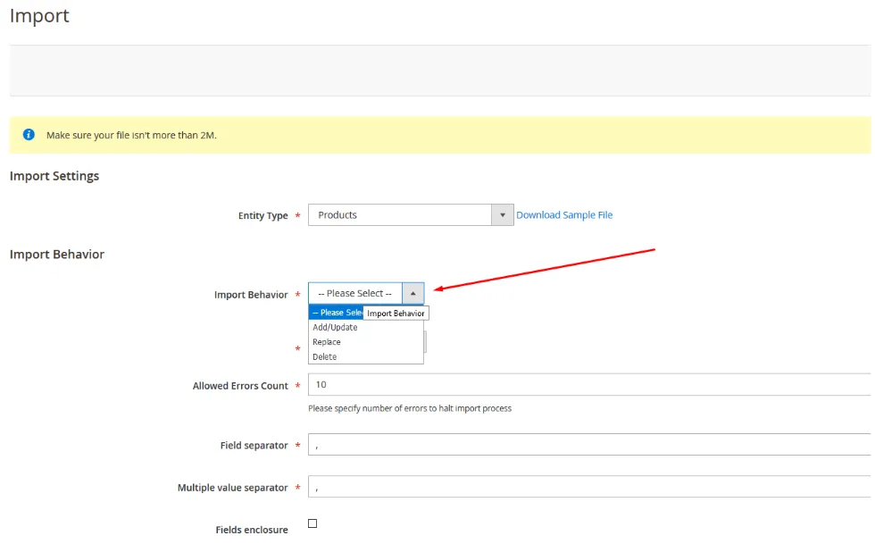 how to import product in magento