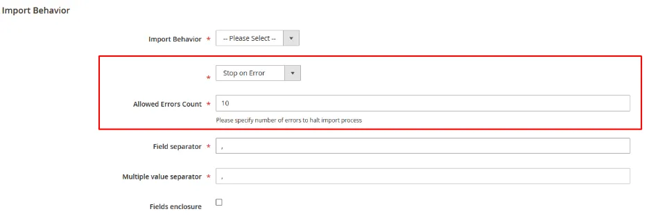 magento import behavior