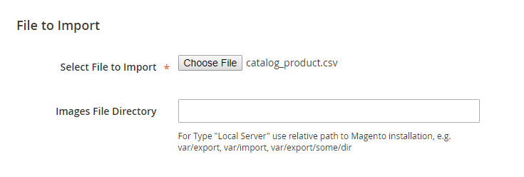 Select file for magento product import 