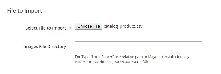 Select file for magento product import