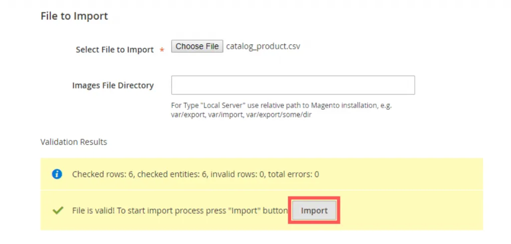 Import file for magento import products