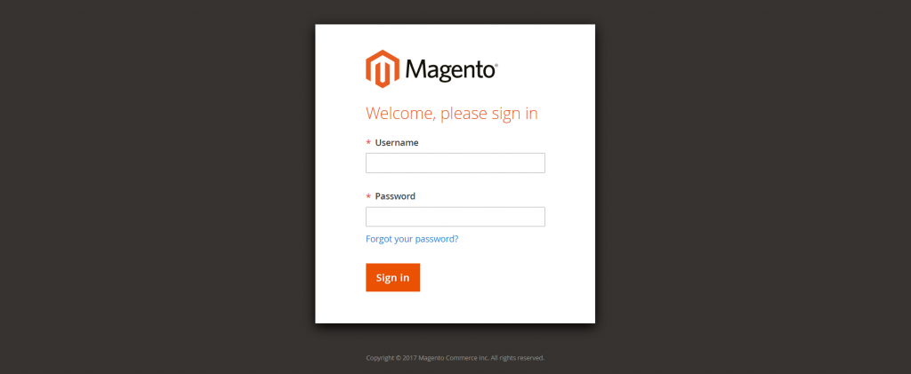 Magento sign in page
