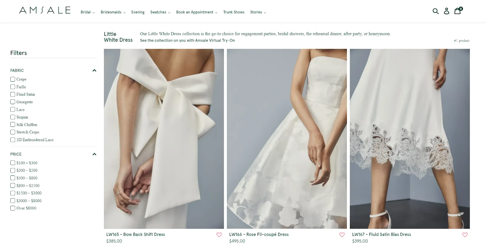 Amsale product & category pages