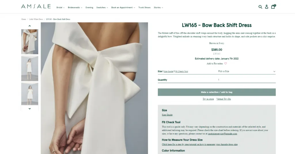 Amsale product page structure