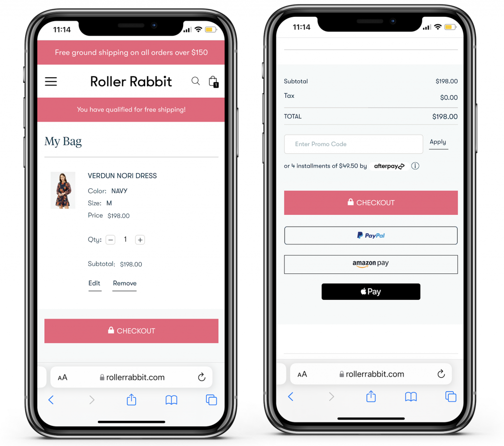 Roller Rabbit checkout on mobile