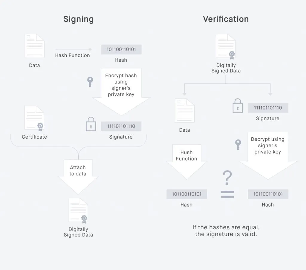 Digital signature and verification. 