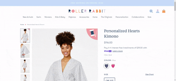 Personalized clothes on the Roller Rabbit ecommerce website