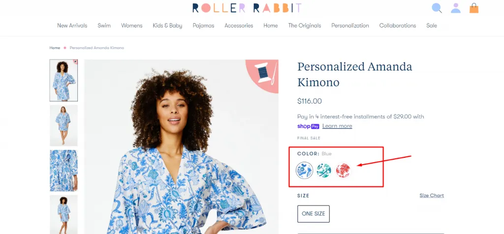 Color swathces on an ecommerce website