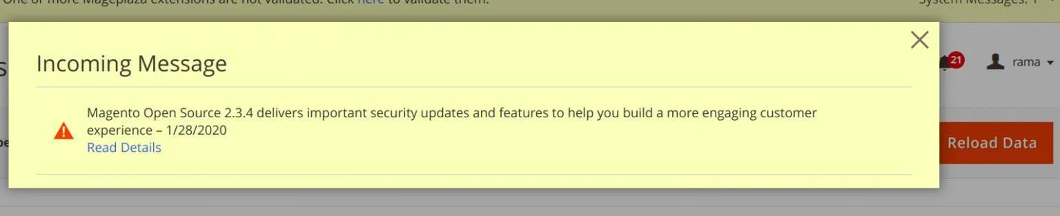 Security update notification in Magento 