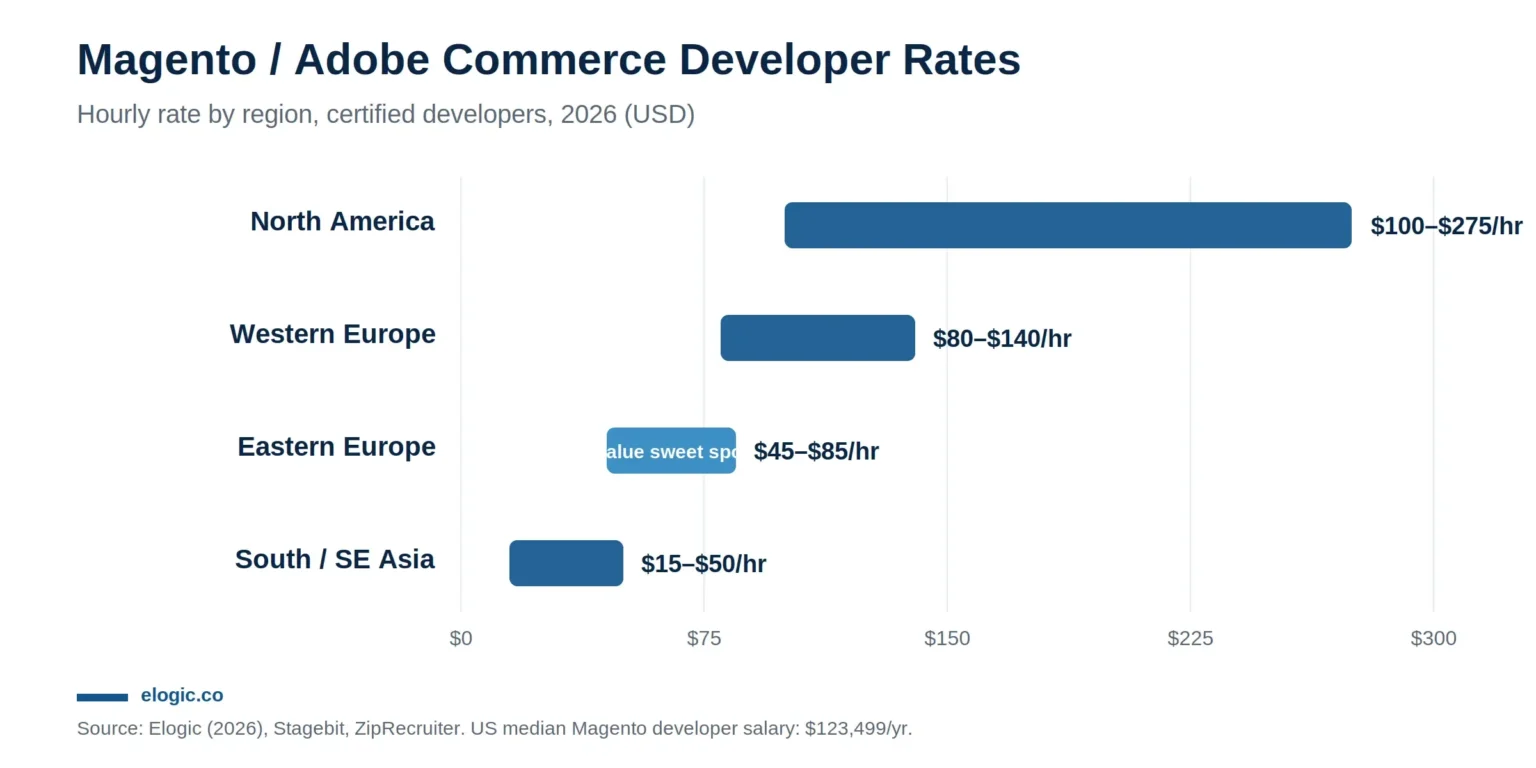 Magento and Adobe Commerce developer hourly rates by region